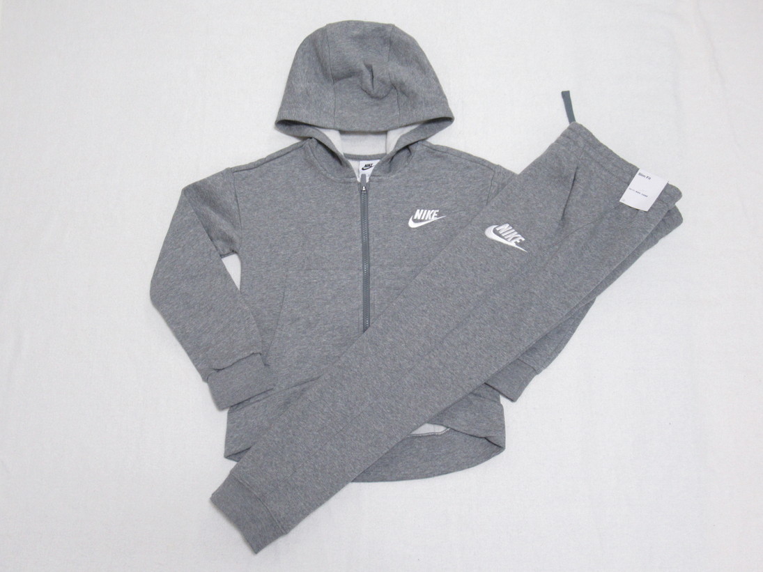 NIKE ジュニア スウェット パーカー パンツ セットアップ グレー 150 ナイキ ガールズ ジャージ 上下セット DC7118-091 AJ6446-091拍卖