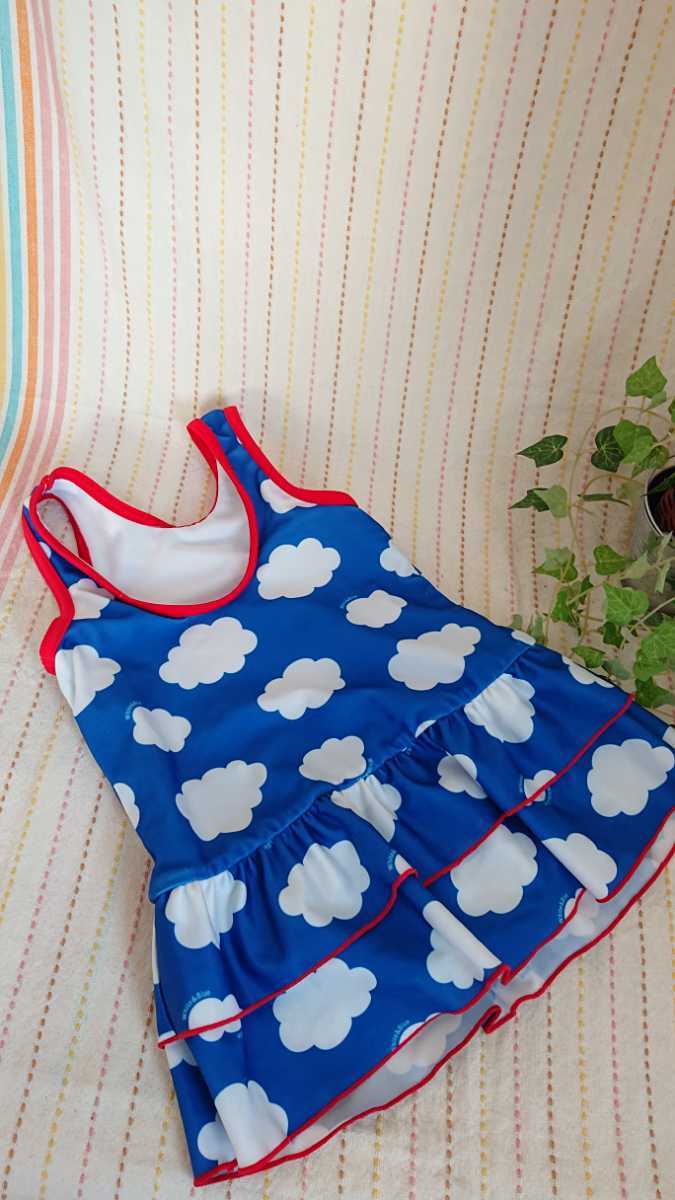 ☆赤ちゃんサイズ☆雲柄のワンピース水着☆90☆記名あり☆青×赤×白☆拍卖