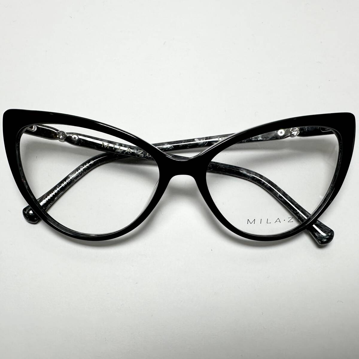 定価35,000円 Mila Zegna 正規新品 イタリア社 Cat型 黒メガネ ミラ・ゼグナ 純正ケース・クロス付き レディース拍卖