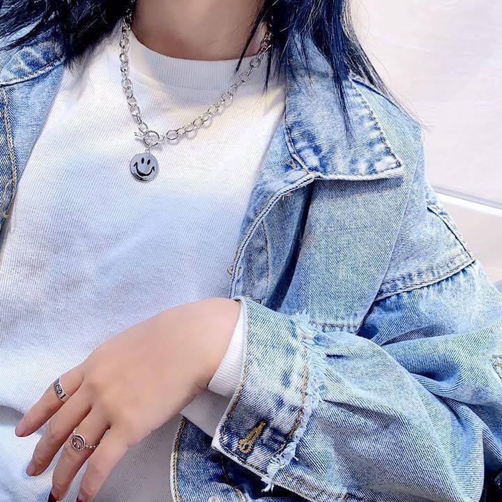 スマイルネックレス ニコちゃん 韓国 ロック シルバー メンズ レディース拍卖