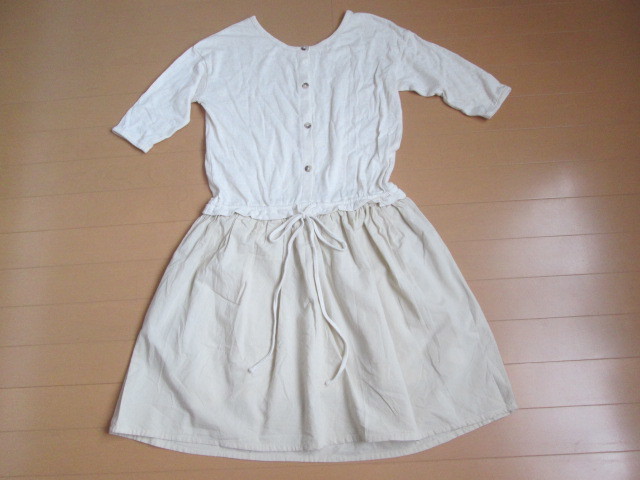 サイズM~L☆レディース☆生成りの半そでワンピ・チュニック・送料込み拍卖