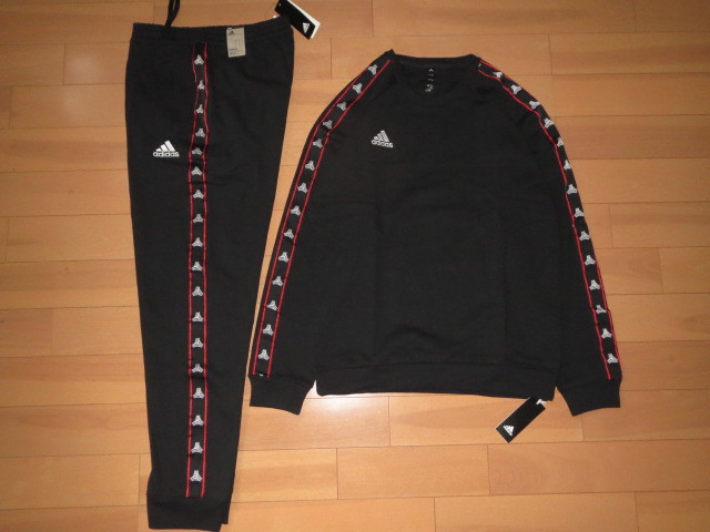 送料無料発送 特価 ビッグサイズ 3XO XXXXL 4XL adidas ロゴ スウェット セットアップ BLACK 正規品 新品未使用 タグ付き 撮影採寸の為開封拍卖
