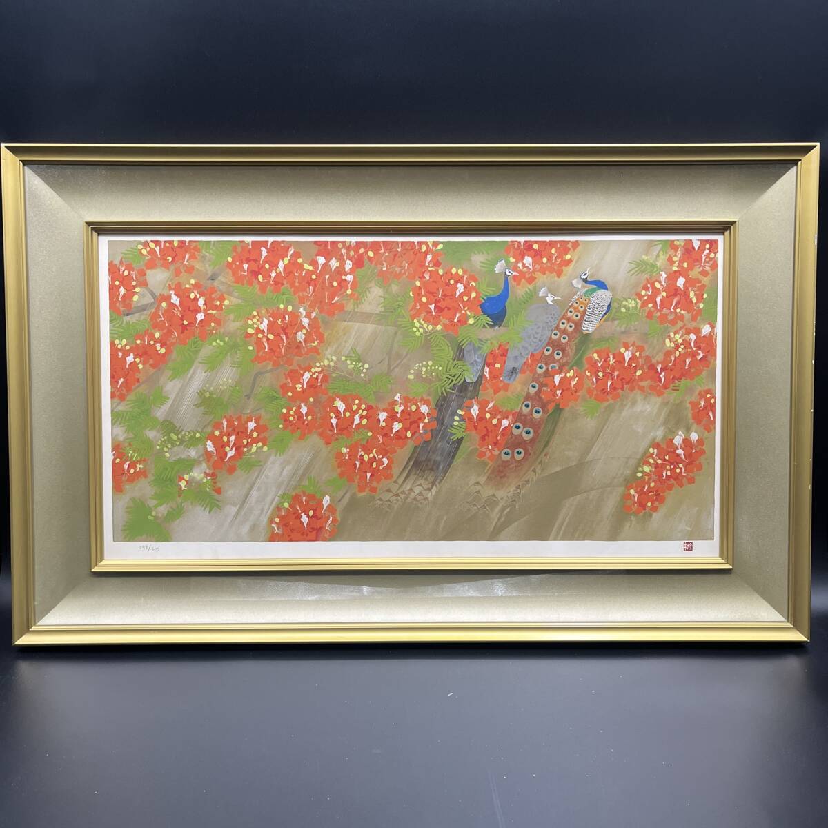 【模写】 リトグラフ 花鳥画 (約)縦64.㎝×横103㎝×厚み6cm 拍卖