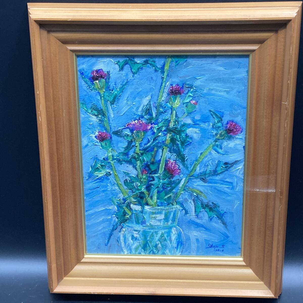 【模写】 油彩画 花(約)縦58㎝×横49㎝×厚み7cm 拍卖