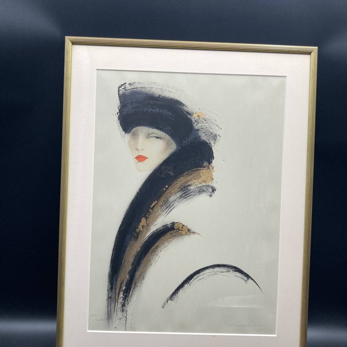 【模写】 リトグラフ 人物画 額 (約)縦91㎝×横71㎝×厚み2.5cm 拍卖