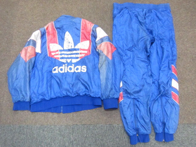 アディダス 90sヴィンテージ ビッグトレフォイル ナイロンジャージ上下セットアップ メンズXO XXL トリコロール ウインドブレーカー01189拍卖