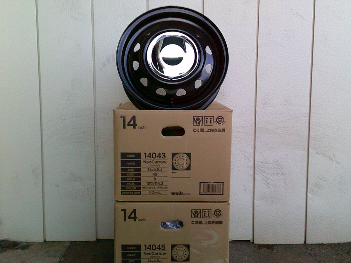 新品☆ネオキャロ☆14x4.5J+45 4Hマルチ☆セミマットブラック/クロームキャップ☆N-BOX・デイズルークス・スペーシア・タント拍卖