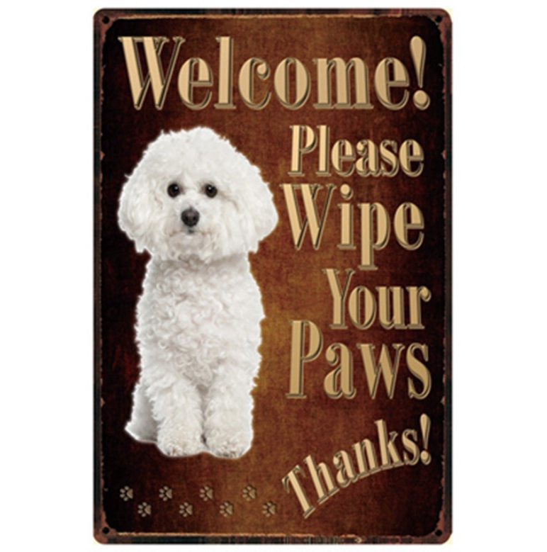 A1314 メタル サイン ブリキ 看板 金属 製 プレート アート パネル 店舗 注意 動物 ペット 犬 愛犬 トイ プードル【2953】拍卖