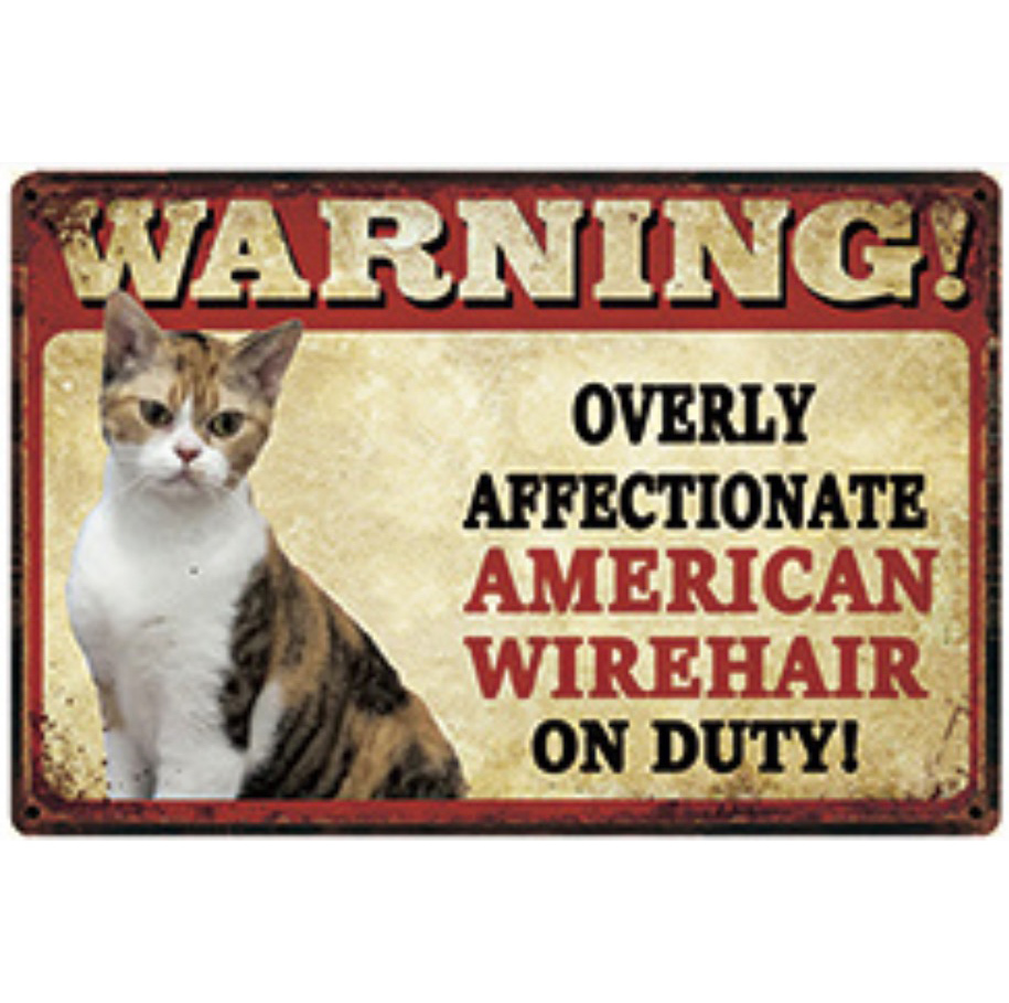 A1432 メタル看板 ブリキ看板 レトロ風 サイン 金属製 プレート アートパネル 警告 注意 ペット 猫 アメリカンワイヤーヘア拍卖