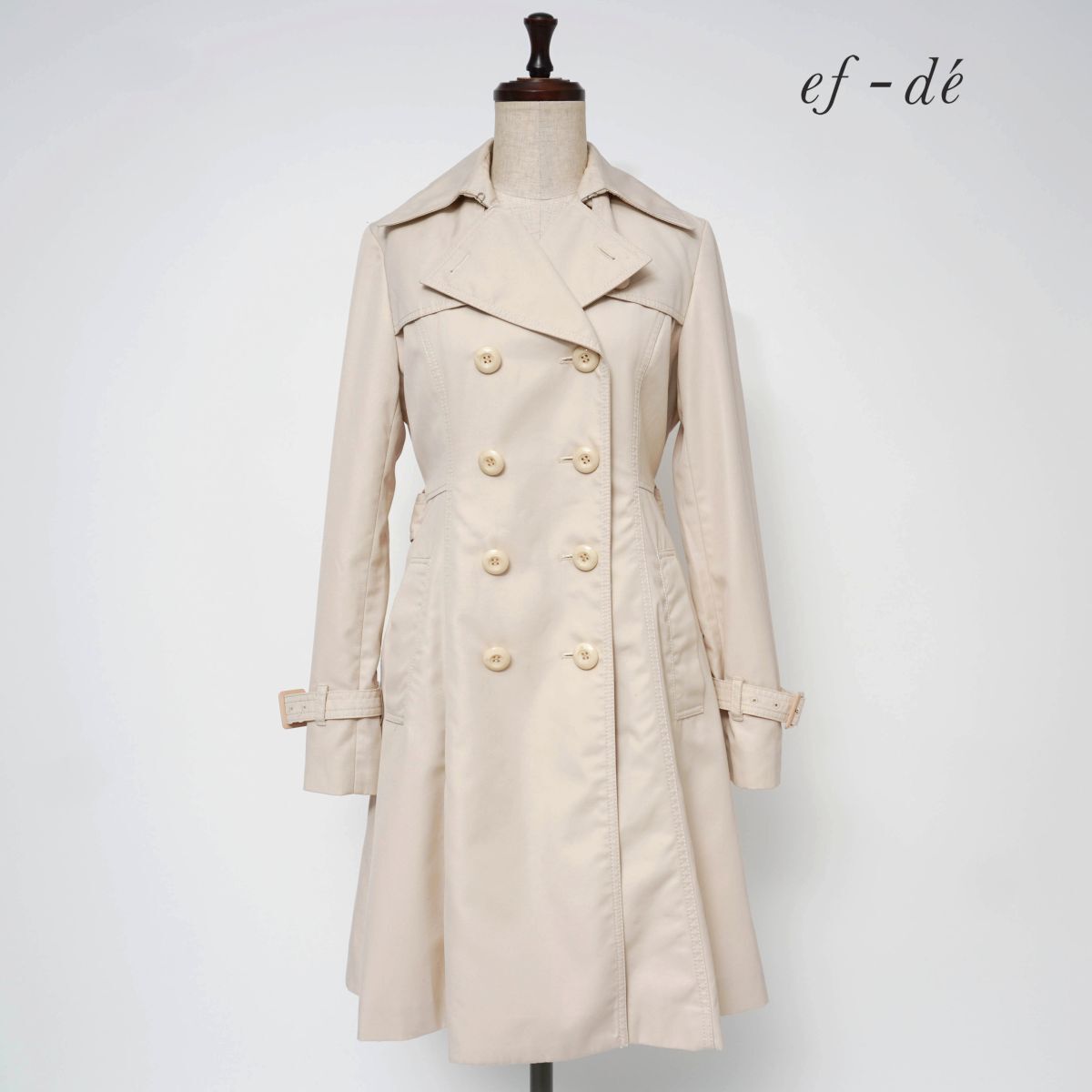 ef-de エフデ トレンチコート スプリングコート ロング レディース アイボリー サイズ7*XC1522拍卖