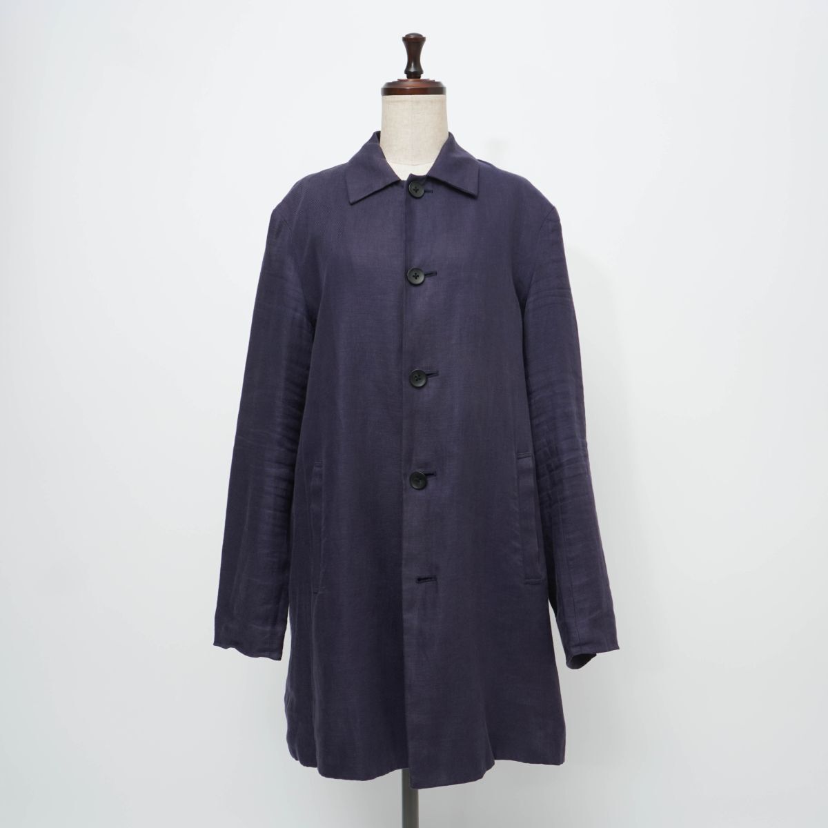 STUDIOUS ストゥディオス リネンステンカラーコート 麻ロングジャケット 日本製 メンズ 青 ブルー サイズ2*XC871拍卖