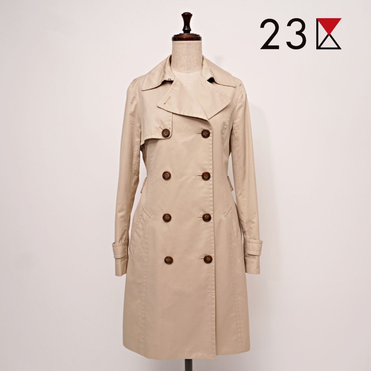 美品 23区 vingt-trois arrondissements ロングトレンチコート レディース 春秋用 ベージュ サイズ38*XC1715拍卖