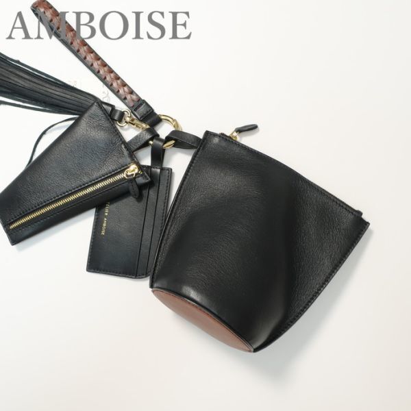 アンボワーズ AMBOISE 未使用 トリオポーチバッグ/カードケース ブラック×ブラウン (5025)fchj拍卖
