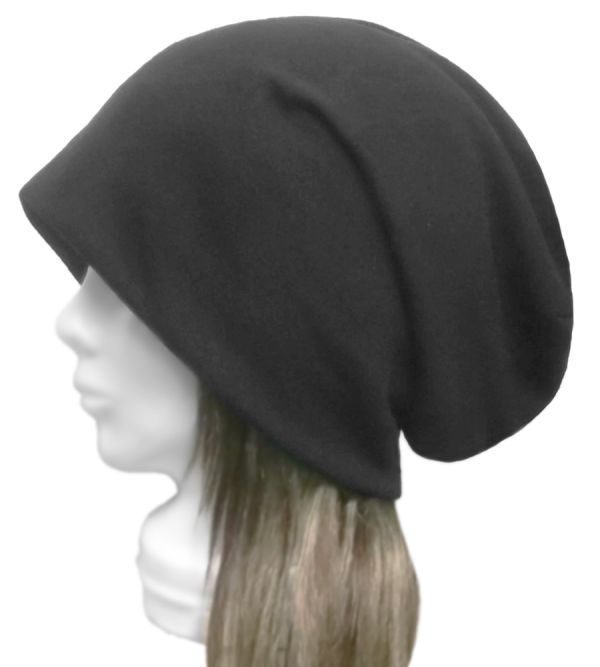 ◇送料無料◇ ハンドメイド◆ロングルーズワッチキャップ◆フランネルウールニット/黒 ◇ゆったり・小顔効果・寒い季節におすすめ◇拍卖