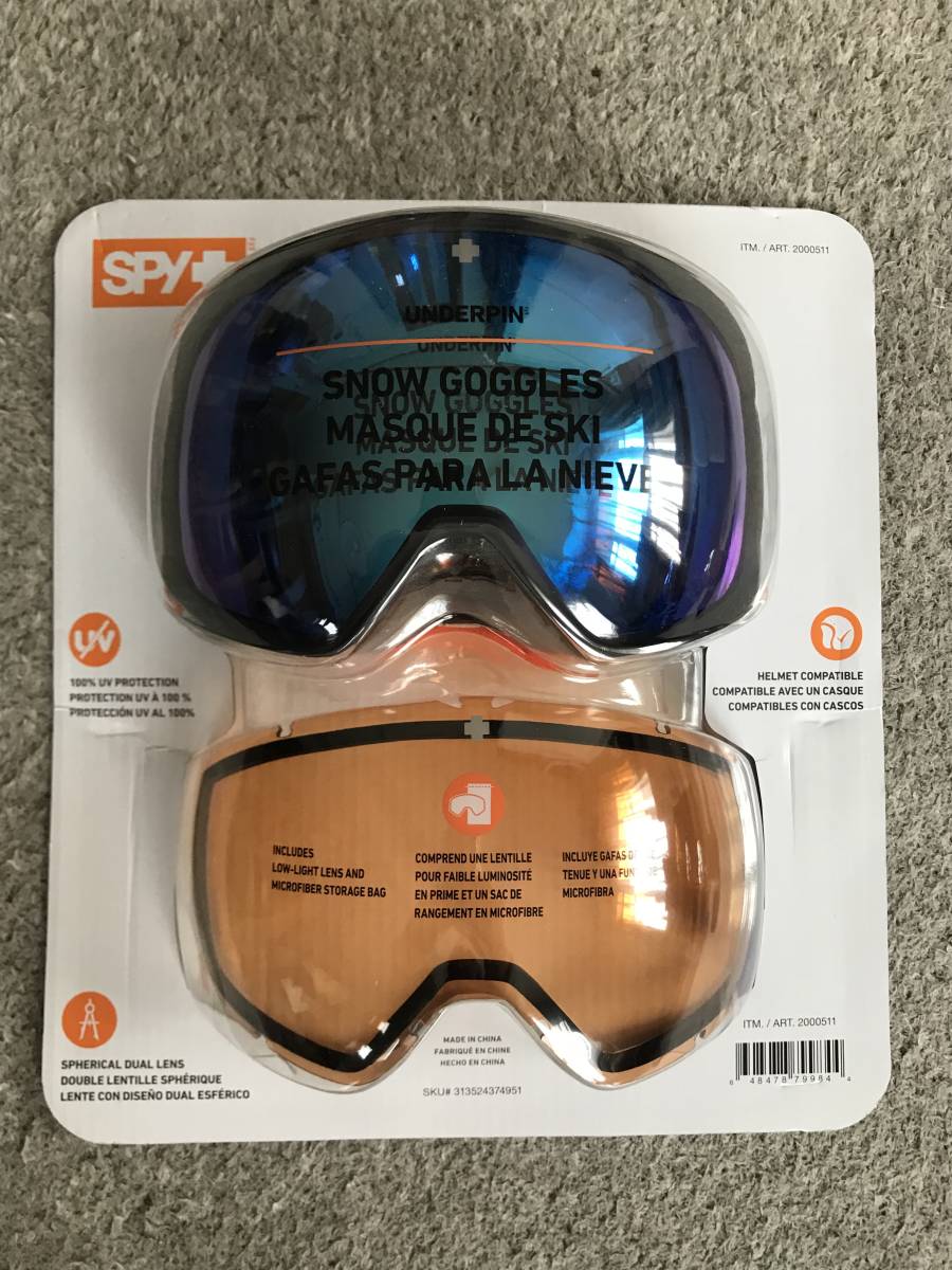 特価 SPY スパイ UNDERPIN アンダーピン スキー スノーボード スノーモービル ゴーグル 黒 拍卖