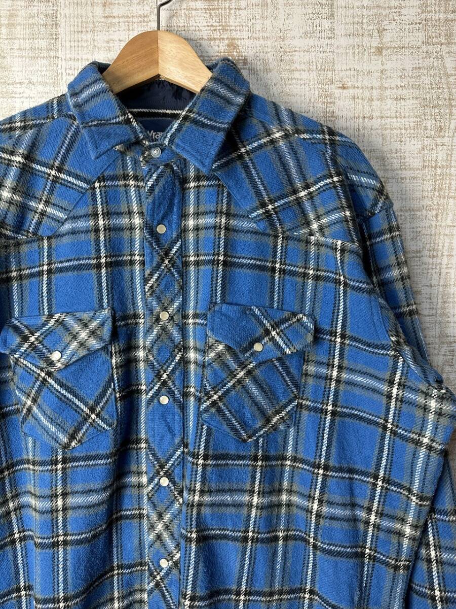 ☆ビッグサイズ US古着 Wrangler ラングラー ネルシャツ チェック ヘビーネル 厚手 ウェスタン ブルー青×黒白【XL】コットン ◆4853◆拍卖