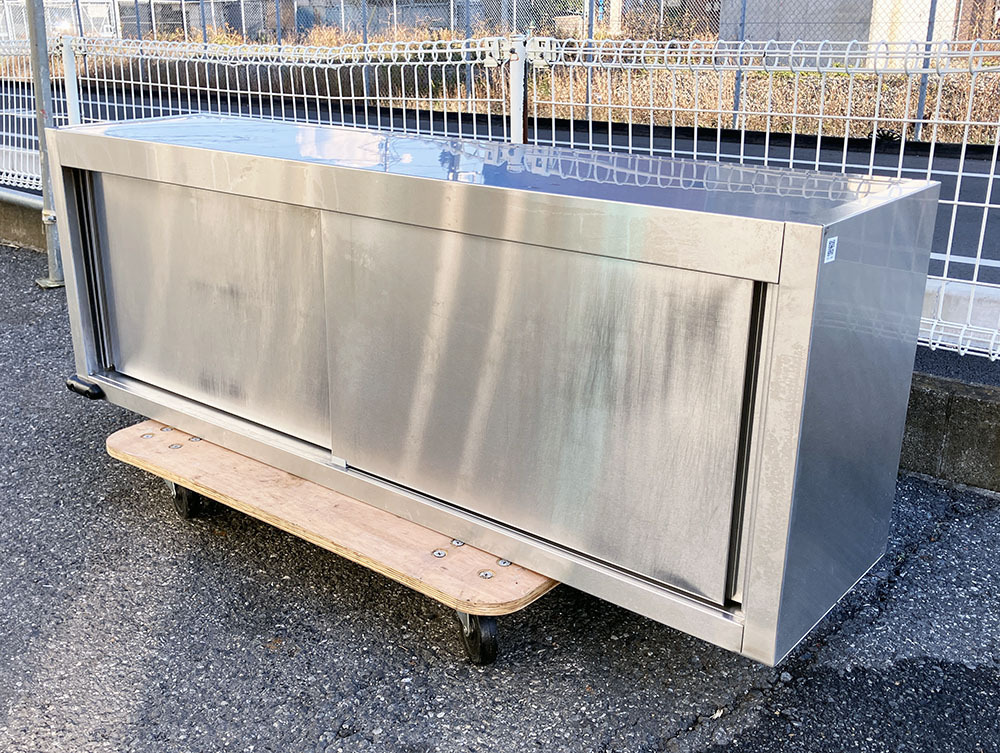 即決 吊戸棚 幅1430 奥行350 高さ500mm ステン戸 壁掛 食器棚 収納 ステンレス 厨房 中古 業務用拍卖