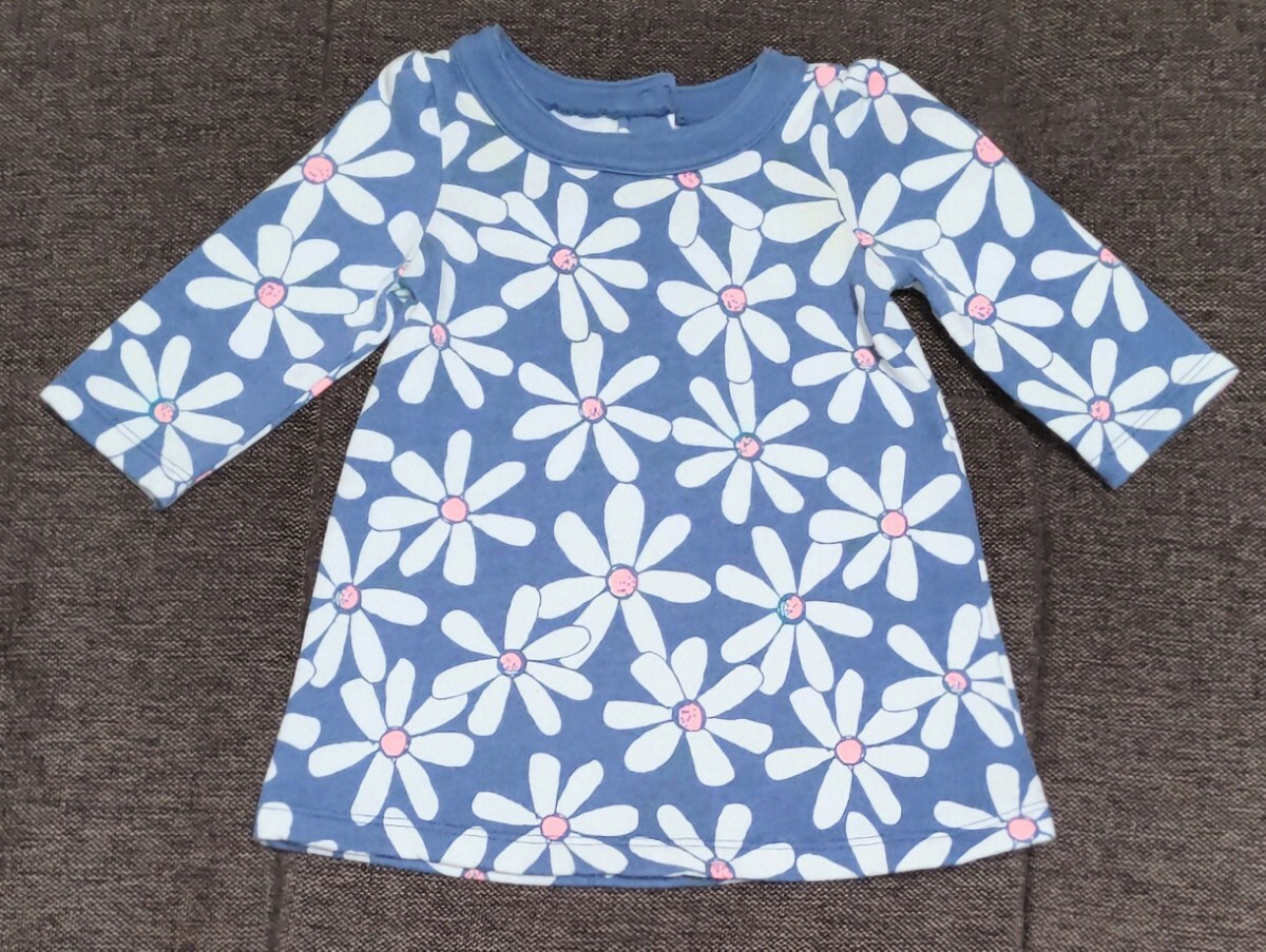 GYMBOREE ジンボリー 裏起毛 ワンピース 3-6m 60 70 花柄 蛍光ピンク 明るめの紺拍卖