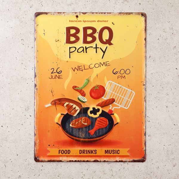 アンティークエンボスプレート バーベキュー BBQ アメリカン雑貨 店舗 壁掛 インテリア 飾り 雑貨 オブジェ かわいい おしゃれ拍卖