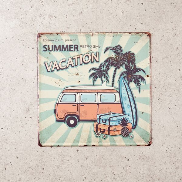 アンティークエンボスプレート サマーバケーション アメリカン雑貨 店舗 壁掛 インテリア 飾り 雑貨 オブジェ かわいい おしゃれ拍卖