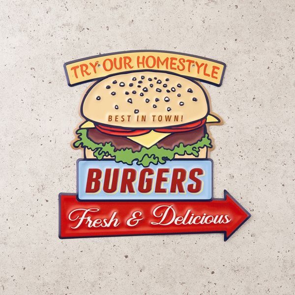 アンティークエンボスプレート ハンバーガー アメリカン雑貨 店舗 壁掛 インテリア 飾り 雑貨 オブジェ かわいい おしゃれ拍卖