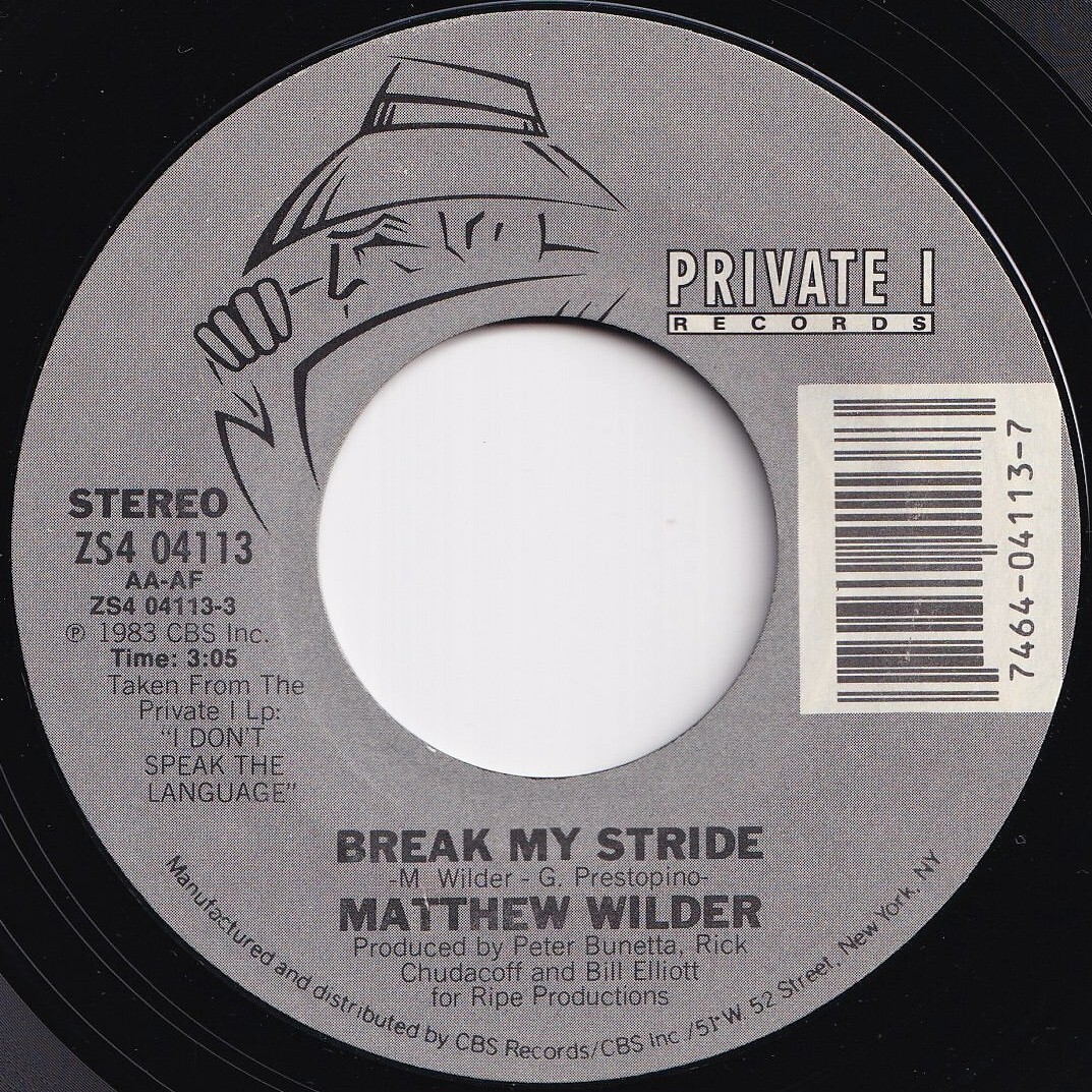 Matthew Wilder Break My Stride / (Instrumental) Private I US ZS4 04113 209002 ROCK POP ロック ポップ レコード 7インチ 45拍卖