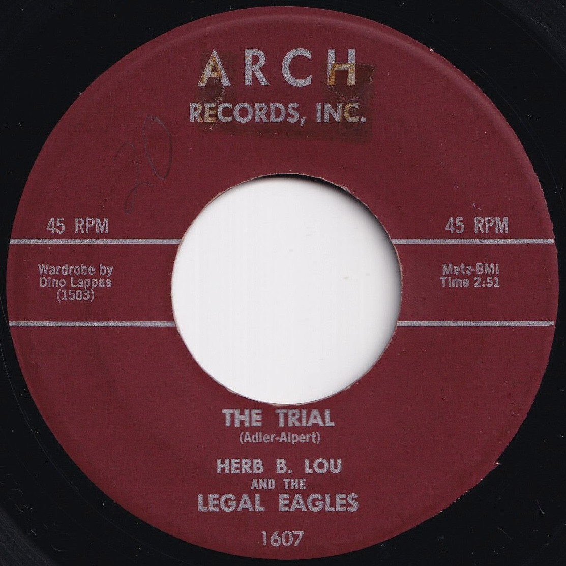 Herb B. Lou And The Legal Eagles The Trial / Kiss Me Arch US 1607 209456 R&B R&R レコード 7インチ 45拍卖