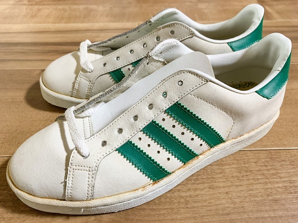 デッドストック、ビンテージ、レア!ADIDAS アディダス モデル名不明 白/緑 1980年代韓国製 24cm US6 キャンパス スーパースター カントリー拍卖