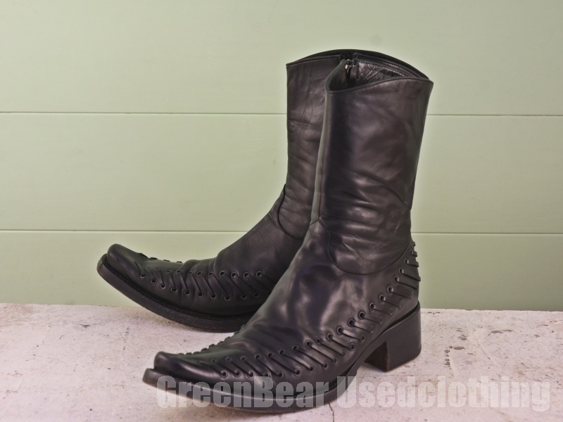 B185 イタリア製 メンズブーツ 良い味 黒 ブラック 44 27cm 拍卖