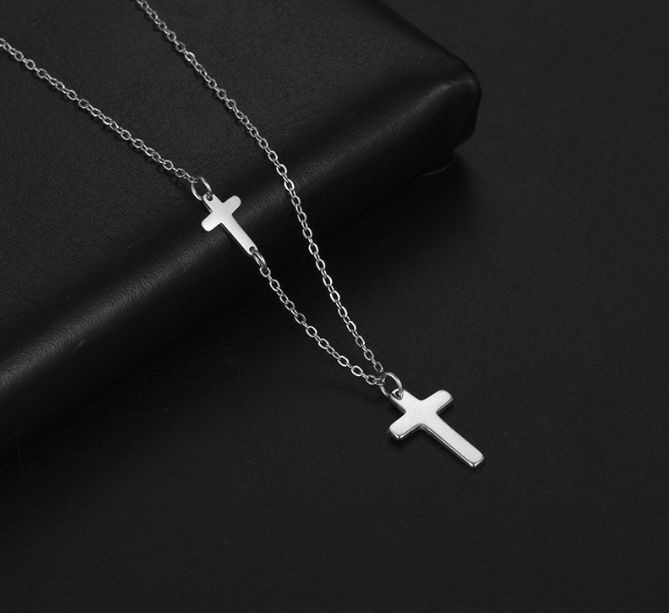 ダブル クロス ネックレス シルバー ステンレス ペンダント クロスネックレス 十字架拍卖