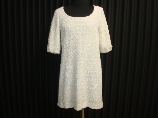■美品 mercuryLUX MARK-STYLER マーキュリー 日本製 白 ツイード もこもこ ワンピース ニットワンピ チュニック F フリーサイズ M 38号9号拍卖