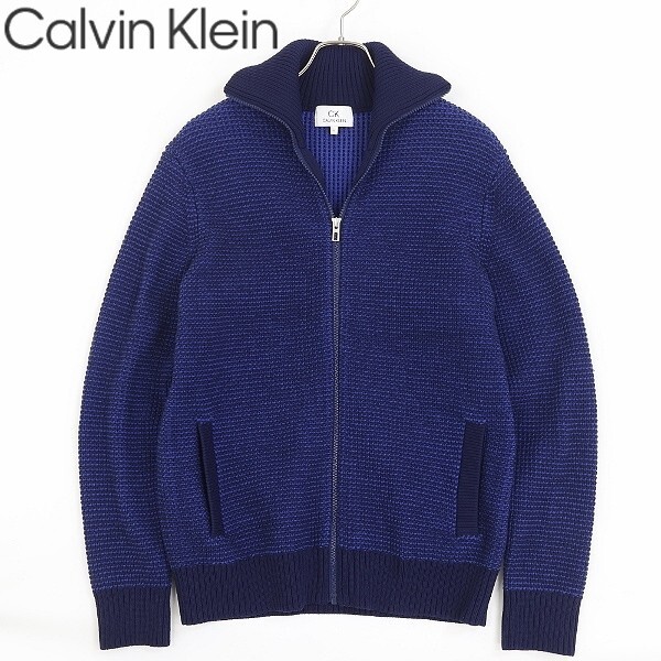 ◆CK Calvin Klein カルバンクライン ウール ニット ジップ カーディガン 紺 ネイビー M拍卖
