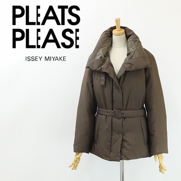 ◆PLEATS PLEASE プリーツプリーズ イッセイミヤケ ダウン ベルテッド コート ダークブラウン 3拍卖
