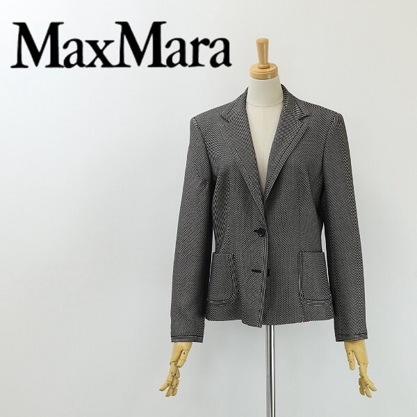 白タグ◆Max Mara マックスマーラ シルク混 2釦 ジャケット 黒 ブラック×ホワイト 42拍卖