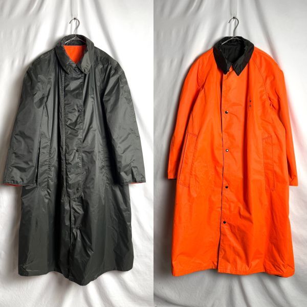 60s BLAUER リバーシブル レイン コート 46R オリーブ×オレンジ ナイロン 70s ビッグサイズ マキシ ロング拍卖