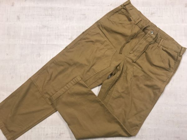 ユニクロ UNIQLO アメカジ ダブルニー ワーク パンツ ボトムス メンズ コットン100% ウエストドローコード 大きいサイズ XL キャメル拍卖