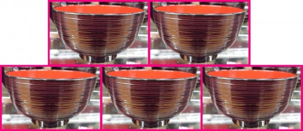 【送料無料 お椀:会津塗:5個 日本製】★千筋柄・糸目 電子レンジ:食器洗浄機対応 内朱系 No5-8021 食器 おわん 小丼 小丼ぶり拍卖