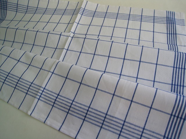 ドイツROSS社 ハーフリネンクロス 60×80 青チェック拍卖