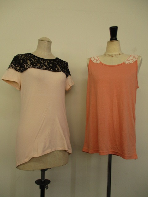 【お買得】★レディーストップス2点セット★①H&M/半袖カットソー/M ②Livrekina/タンクトップ/タグ付き/L ピンク系拍卖