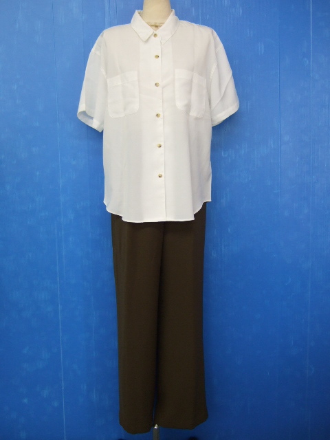 【お買得!】★レディース上下2点セット★①LOVEFACE/半袖ブラウス/M/白 ②RYB/パンツ/サイズ11/茶系/裏地付き 日本製 拍卖