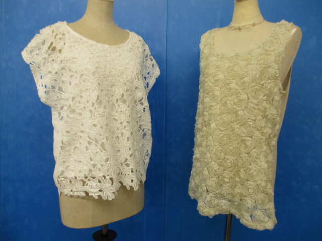 【お買得】★レース系トップス2点セット★①BEGUM/白/M ②CLOSE.UP/アイボリー/ノースリーブ拍卖