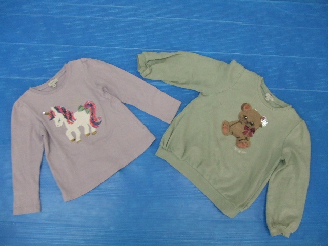 【お買得!】★any FAM/オンワード★女の子用長袖トップス2点セット/スパンコールデザイン①紫系/110②薄緑系/120拍卖
