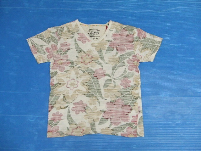 【お買得!】★SUCKA★メンズ半袖Tシャツ 花柄/白系/裏返しデザイン Mサイズ拍卖
