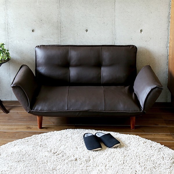 コンパクトカウチソファRugano-ルガーノ- ポケットコイル リクライニング レザー風 日本製拍卖