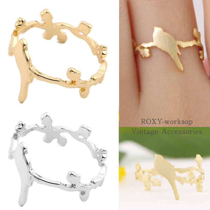 リング 指輪 鳥 王冠 小鳥 冠 かんむり 可愛い かわいい カワイイ シンプル レディース ゴールド 鳥グッズ インコ オウム拍卖