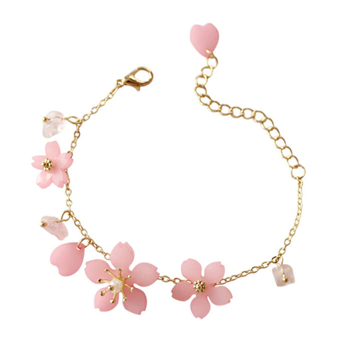 桜 ブレスレット ローズクォーツ バングル 花 フラワー チェーン サクラ さくら ゴールド ピンク プレゼント ギフト拍卖