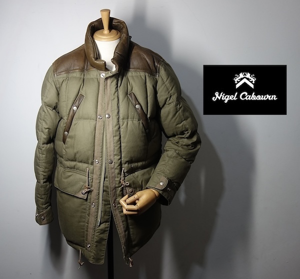 TK ナイジェルケーボン 鹿革 ディアスキン レザー切り返し ダウンジャケット 48 グリーン オリーブ拍卖