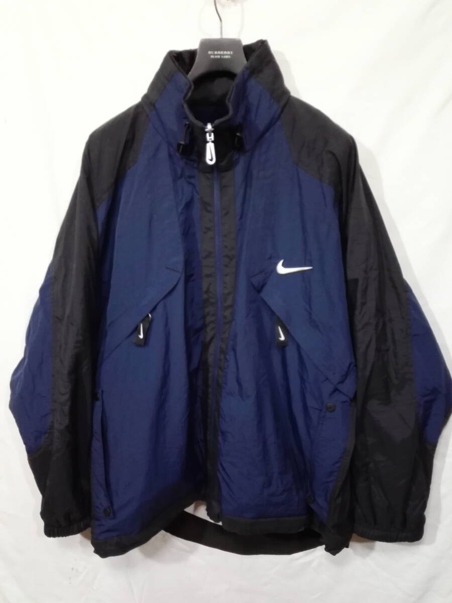 90s NIKE オールドナイキ リバーシブル ナイロン フリース ジャケット パーカ XL ネイビー×ブラック ビンテージ ビッグサイズ拍卖