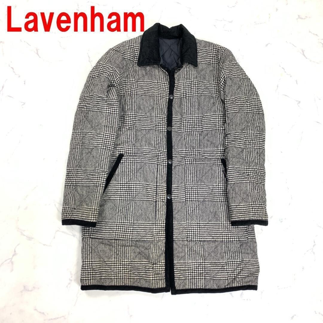 A4832 ラベンハム キルティングコート ウール 綿 リバーシブル Lavenham コットン ブラック 千鳥格子黒 XS拍卖