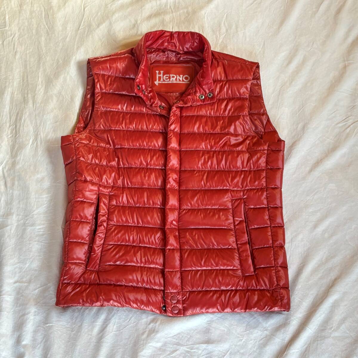 【HERNO/ヘルノ】ダウン ベスト オレンジ ブラウン メンズ 48 Lサイズ位 PI0461U ナイロン拍卖